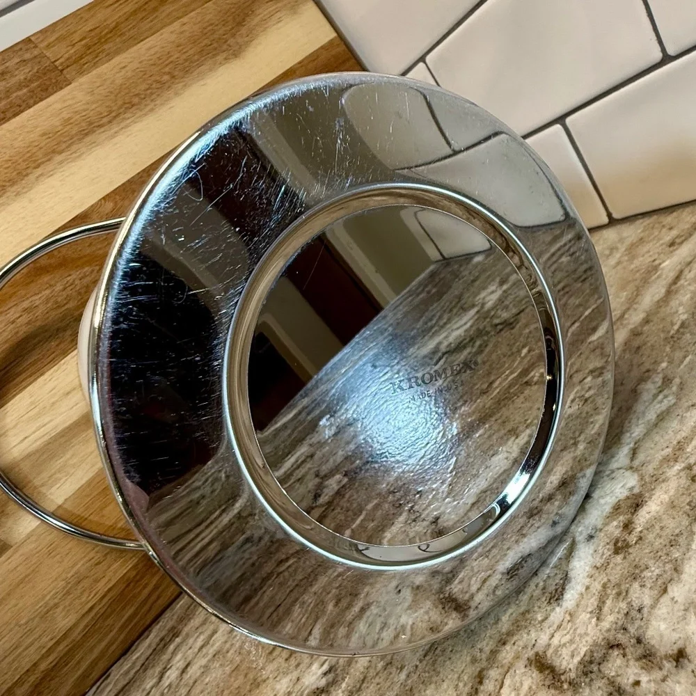 🧊 Vintage Kromex Faux Wood Ice Bucket w/ Silver Tongs — Mid‑Century Charm! 🍸